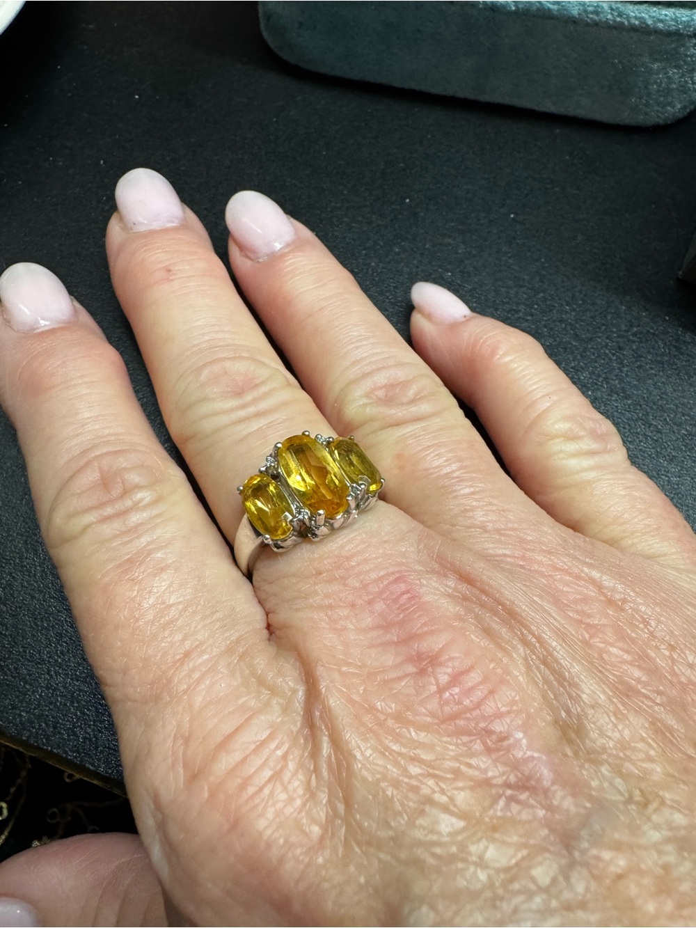 Triple citrine and diamond Ring in Sterling silver  Band - Women Jewelry